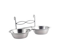 Gralara 2 Piezas Cuenco Colgante para Gato Jaula Acero Inoxidable Doble con Soporte Adecuado para Alimentación de Aves Gatos Conejos en Jaulas, Diámetro 11cm