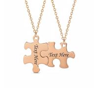 Gralara 2 Piezas de Piezas de Rompecabezas Regalo ideal Collares para Parejas que Encajan Ligero Joyería para Amigos, Oro Rosa, Grabado En Una Cara