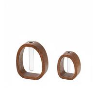 Gralara 2 Piezas Jarrón Decorativo Mini Jarrón Florero Tubo de Vidrio Marco de Madera Estilo Moderno Limpio para Rincón de Mesa Adecuado para Escritorio Mesa de Té de Noche Estantería Recibidor