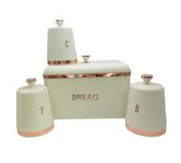 Gralara 4 Pieces Juego Porta Panes con 3 Botes Bordes Tono Dorado Rosa Porta Panes Metálica Forma Cilíndrica Juego Botes Cocina, Blanco Cremoso