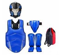 Gralara 5 Piezas Equipo de Entrenamiento de Protector de Cabeza Pechera Protector de Cadera Espinilleras con PU y EVA Acolchado de 4cm Ajustable Adecuado para , Blue , L