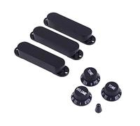 Gralara 7 Piezas Cubierta de Pastilla Guitarra Control de Volumen Botón de Tono Punta de Interruptor Material Plástico Adecuado para Guitarristas Ensayos, Negro, como se describe