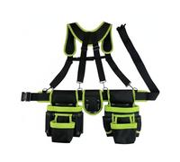 Gralara Arnés de Herramientas Bolsillos Múltiples Cinturón Porta Herramientas Costuras Reforzadas Bolsa con Correa para Técnicos, Trabajo, Negro+Verde