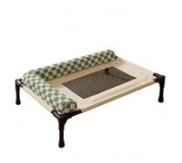 Gralara Cama con Borde Acolchado Tela Oxford Cuna Elevada Estructura Metálica Artículo Relajación para Mascotas Pequeñas, Verde A Cuadros, Mediano