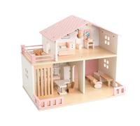 Gralara Casa Muñecas Madera Casa Muñecas 2 Pisos Rosa Suave Plegable Pequeña Villa Dos Pisos para Niños