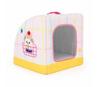 Gralara Casa para Mascotas con Acolcda, Grande 60 45 42cm, Casa De Hielo Semicircular con Aire Acondicionado De Tela Oxford con Estampado De Cuadros Amarillos para Gatos Grandes