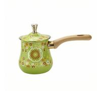 Gralara Cazo con Tapa Elegante Cafetera Turca Resistente Cafetera con Mango para Baristas, Cafetería, Verde Claro Con Patrón De Flores, 550ml