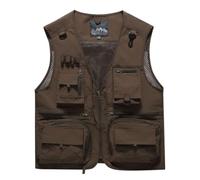 Gralara Chaleco Multibolsillos Transpirable Chaleco Pesca Utilitario Ropa para Hombres, Marrón, 7X