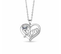 Gralara Con Colgante de Corazón Mom Gargantilla con Colgante de Madre con Piedra de Nacimiento en Forma de Corazón para Madres, Hijos, Oro Blanco+Blanco