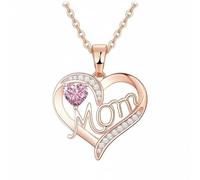 Gralara Con Colgante de Corazón Mom Gargantilla con Colgante de Madre con Piedra de Nacimiento en Forma de Corazón para Madres, Hijos, Oro Ros Rosa