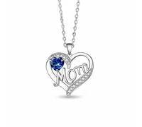 Gralara Con Colgante de Corazón Mom Gargantilla con Colgante de Madre con Piedra de Nacimiento en Forma de Corazón para Madres, Hijos, Oro Blanco+Azul Oscuro