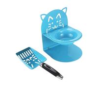 Gralara Cuenco Elevado para Gatos, Pala para Arena de Gatos, Suministros para Mascotas, Recipiente Antideslizante para tamizar excrementos en el hogar, Azul