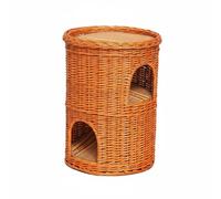 Gralara Doble Cama para Gato Cesta Casa para Gato Nido para Gato Refugio para Gato con Diseño de Dos Niveles en Mimbre, Miel, Extra Grande Doble Capa con Esterilla Refrescante