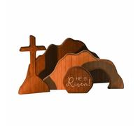 Gralara Escena de la Tumba Vacía de Madera Diseño Religioso Set de Resurrección de Madera Acabado Liso Decoración del Hogar para Cristianos, Iglesia, Nuevo Set 4 Piezas B