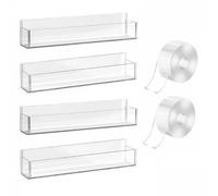 Gralara Estante Acrílico de Pared Estante Repisa Organizador Soporte con Gestión Ordenada de Encimeras y Aprovechamiento del Espacio Vertical con Dos Formas, Transparente, Pack De 4
