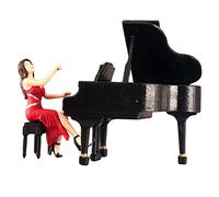Gralara Figura de Figura Miniatura Modelo Escena Personaje de Resina Pintada Pianista en Taburete Adecuado para Construcción de Escenarios Colección, Negro Rojo