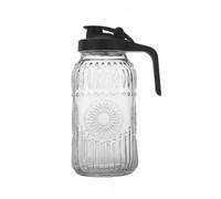 Gralara Jar Pitcher Jarra de Vidrio Jarra con Asa Jarra con Tapa Jarra Hermética Diseño Ergonómico con Vertido Fácil y Cierre Adecuada para Café Frío Té, 64OZ, Manija De Girasol Negro