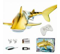 Gralara Juguete Teledirigido Tiburón Control Remoto Acuático Eléctrico Interactivo con Luces y Repuestos de Hélices Incluidos Adecuado para Piscinas Bañeras Juegos de Agua, Dorado, Style to 1