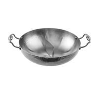 Gralara Olla Dos Compartimentos Martillada Olla con Separador Rápida para Restaurans, Plata Mango En Espiral, 32cm