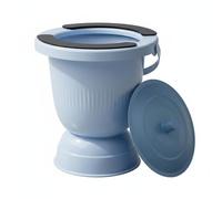Gralara Orinal de Cabecera Portátil Bacín con Tapa Inodoro Portátil Recipiente Sanitario de Plástico con Asa para Transporte y Anillo para Bolsa Base Alta, Azul, Alto C/Anillo+Pad