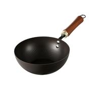 Gralara Pan de Hierro Wok Fry Hervulario Manejo de Madera Manejo de inducción Gas Gas Multipropósito Chino Wok Flat Bottom Wok para casa, 26cm