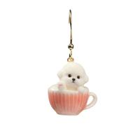 Gralara Pendiente con Taza Té Encantador Arete con Perrito Ligero Pendientes para Mujeres, Encuentros, Fiestas, Pendiente Individual De Perro Bichón Frisé En Taza, Expresión "甜甜" Tiántián - Dulce