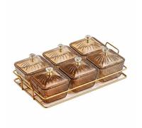 Gralara Plato de Nueces y Semillas con Compartimentos Diseño Dividido Bandeja de Servicio con Recipientes Extraíbles para Bar, Fiestas, Recepción, Ámbar, Seis Compartimentos Con Tapa