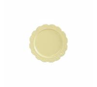 Gralara Plato Dollhouse Miniatura Ornamental Accesorio Casa Muñecas Bandeja Repujada Floral Diseño Embossed Aleación Adecuado para Maquetas, Amarillo Crema, 36 5mm