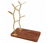 Gralara Portavasos Decorativo Madera y Metal Ahorrador Espacio Organizador Vasos con Base Madera Multifuncional para Comedor, Estilo B