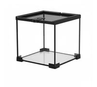 Gralara Terrario para Reptiles Terrario Acuario Vivario Hábitat con Vidrio Transparente Panorámico Tapa Segura y Puertos de Ventilación Apto para Observación Educación Escritorio Oficina, 20-20-20cm