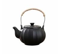 Gralara Tetera de Cerámica con Asa Diseño Artesanal Hervidor de Té Rústico Resistente Al Óxido para Exteriores, Negro, Negro, Calabaza Grande 600ml