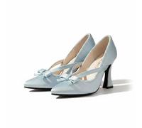 Gralara Zapato Tacón con Lazo Diseño Elegante Zapato Tacón Alta Muñeca Estilo Princesa , Azul Soñador , Cuatro Puntos