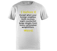 Gramática Inglesa Divertida Geek Nerd I Antes De E Camiseta Gris De Algodón con Cuello Redondo para Hombre