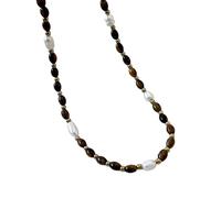 Gramigg Styles Stones - Collar elegante con cuentas de perlas, hecho a mano, cadena larga para suéteres, recuerdo