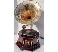 Gramophone Player - Tocadiscos de gramófono original BP - Madera marrón y dorada y latón - Soporte de grabación de 78 RPM - Ideal para decoración del hogar