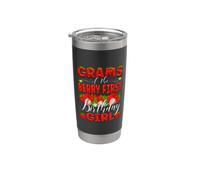 Gramos De La Baya Primer Cumpleaños De Niña Fresa Abuela Vaso térmico de acero inoxidable de doble pared