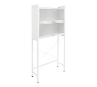 GramStudio Estantería para lavadora con 2 armarios, 100 kg, 167 cm | Estantería para inodoro con puertas plegables transparentes, 6 ganchos, estantería de baño, ahorro de espacio sobre inodoro