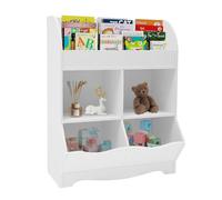 GramStudio Estantería para libros para niños, organizador de juguetes, 67 x 30 x 89,2 cm, armario organizador de libros y juguetes con 4 compartimentos y 2 abiertos