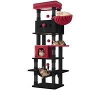 Gran Árbol para Gatos de 170 cm, para Gatos de Interior con Plataforma Grande, Alfombra Lavable, 2 Agujeros para Gatos, 8 Postes para Rascar, Hamaca