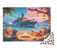 Gran Barco Campamento en Isla Puzzle para Adultos Puzzle de 1000 Piezas Papel Relajante Juego Familiar Decoración Regalo 52x38cm/1000pcs