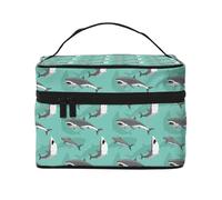 Gran bolsa de maquillaje de tiburón blanco, bonitas bolsas de cosméticos para mujer, bolsa de aseo personal, bolsa organizadora de maquillaje de viaje grande