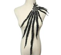 Gran bordado cola de fénix apliques tela de encaje borla flor parche collar boda vestido de novia adornos vestido de fiesta decoración-negro