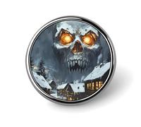 Gran calavera de hielo se cierne sobre un antiguo pueblo. Broches y alfileres redondos para mujer. Pin de solapa de 2,5 cm para hombre, ideal para sombrero, bolso o mochila.
