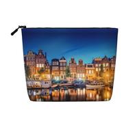 Gran capacidad Amsterdam Night View Impreso de una sola capa de lino sintético bolsa de cosméticos organizador de cuidado personal adecuado para varias ocasiones