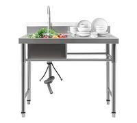 Gran Capacidad de Fregadero de Acero Inoxidable Fregadero Cocina Fregadero de Acero Inoxidable Con Faucet Izquierda Independiente Dispositivo de drenaje Comercial para Exterior Interior Restaurante 1