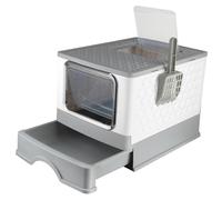 Gran Casa de Baño Plegable para Gatos, Bandeja de Cajón y Pala de Arena, Portátil, Bandeja de Arena Cerrada con Compartimento Inferior Extraíble para una Fácil Limpieza 52 * 39 * 39cm - Gris