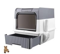 Gran Casa de Baño Plegable para Gatos, Bandeja de Cajón y Pala de Arena, Portátil, Bandeja de Arena Cerrada con Compartimento Inferior Extraíble para una Fácil Limpieza 49 * 37 * 35 cm - Gris