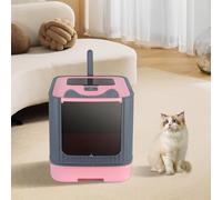 Gran Casa de Baño Plegable para Gatos, Bandeja de Cajón y Pala para Arena, Portátil, Bandeja de Arena Cerrada con Compartimento Inferior Extraíble para una Fácil Limpieza 44,5 * 36,5 * 34,5 cm - Rosa