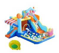 Gran castillo hinchable con soplador, castillo hinchable con tobogán seco, piscina infantil, pared de escalada y canasta de baloncesto, toldo para tiendas, parque acuático para niños, centro de juegos