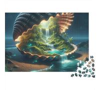 Gran Concha Cascada Paisaje Fantasía Puzzle de 1000 Piezas Papel para Adultos Escena Natural de Ensueño Puzzle para Toda la Familia Relajación Regalo 52x38cm/1000pcs